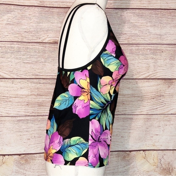 Miraclesuit Black and Purple/Pink Orchid Floral Double Strap Tankini Top Size 8 - Picture 8 of 10